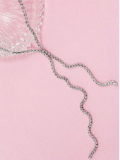 Silver Crystal Link Long Necklace