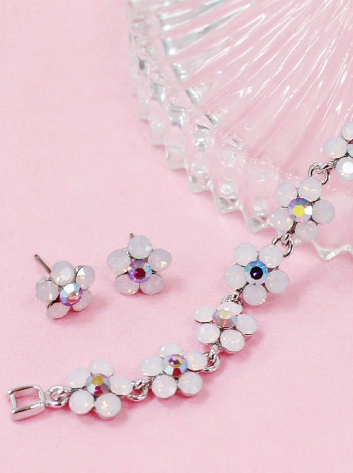 Small Daisy Pink Opal Stud Earrings